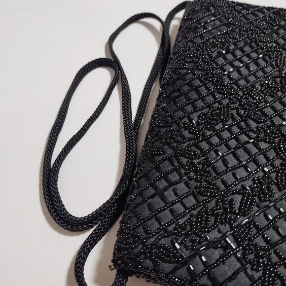 Vintage La Regale Handmade Black Beaded Small Evening Bag Handbag - Picture 4 of 12
